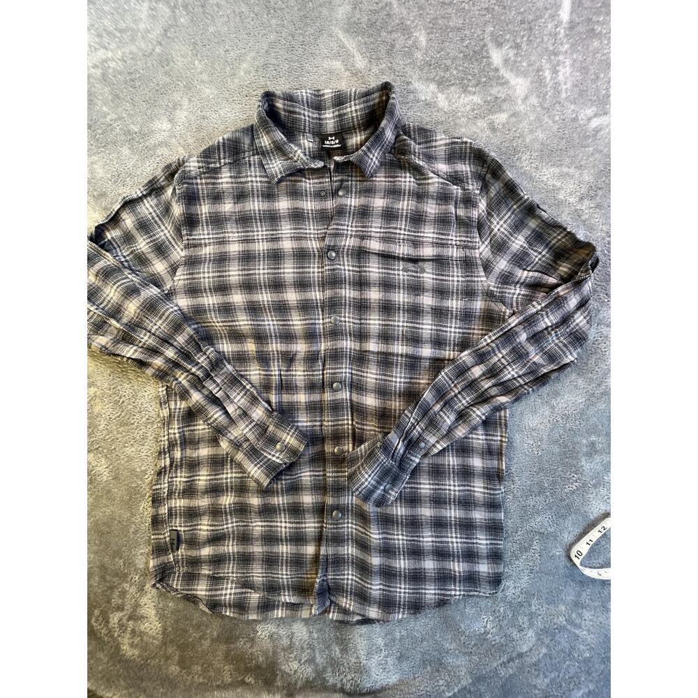 Under Armour Shirt Mens Large Gray Black Plaid Flannel Snap Front Outdoors